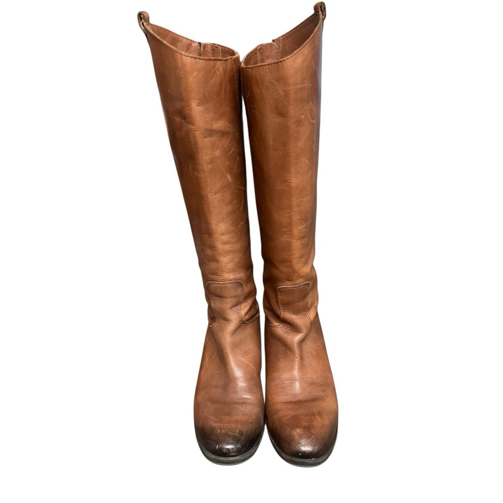 SAM EDELMAN WOMEN'S BROWN LEATHER BACK ZIP KNEE HIGH PENNY RIDING BOOTS SIZE 6.5